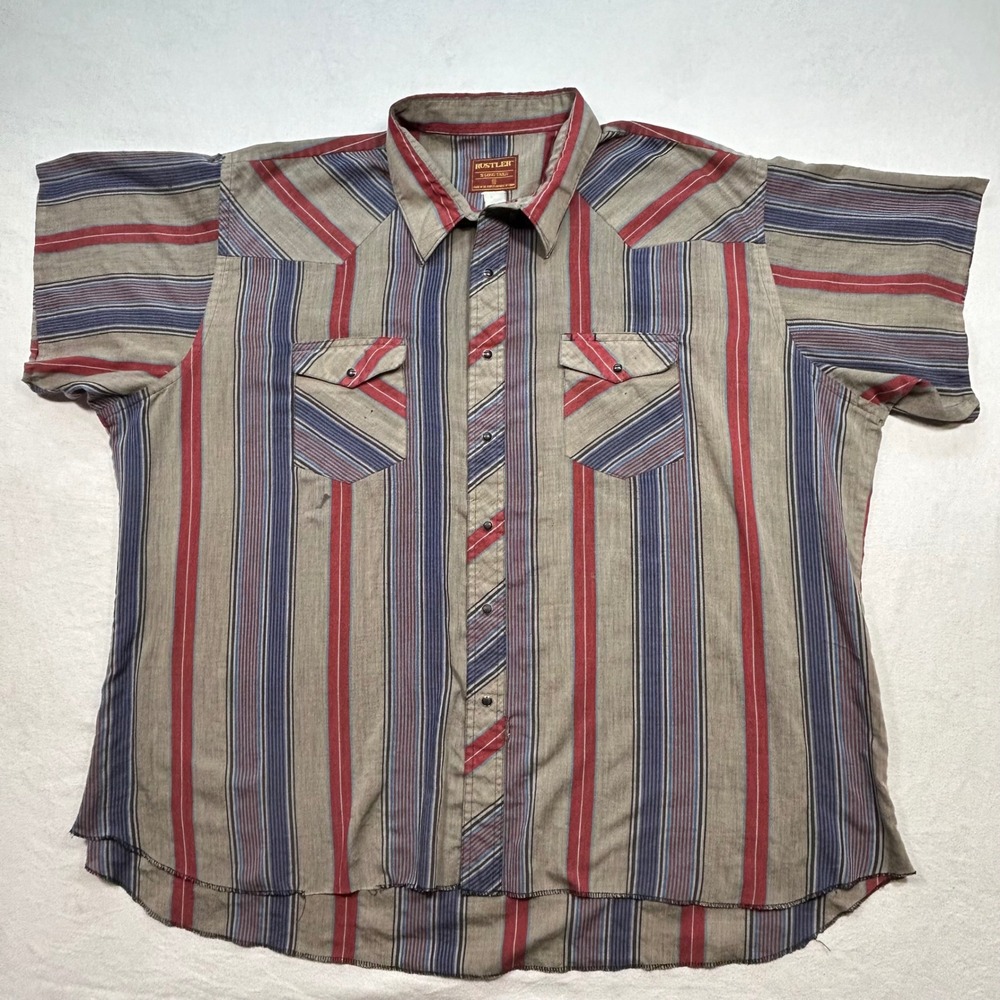 Rustler Western Pearl Snap Shirt 20/35 Mens Cut Off Sleeves Thrashed XLong Tails